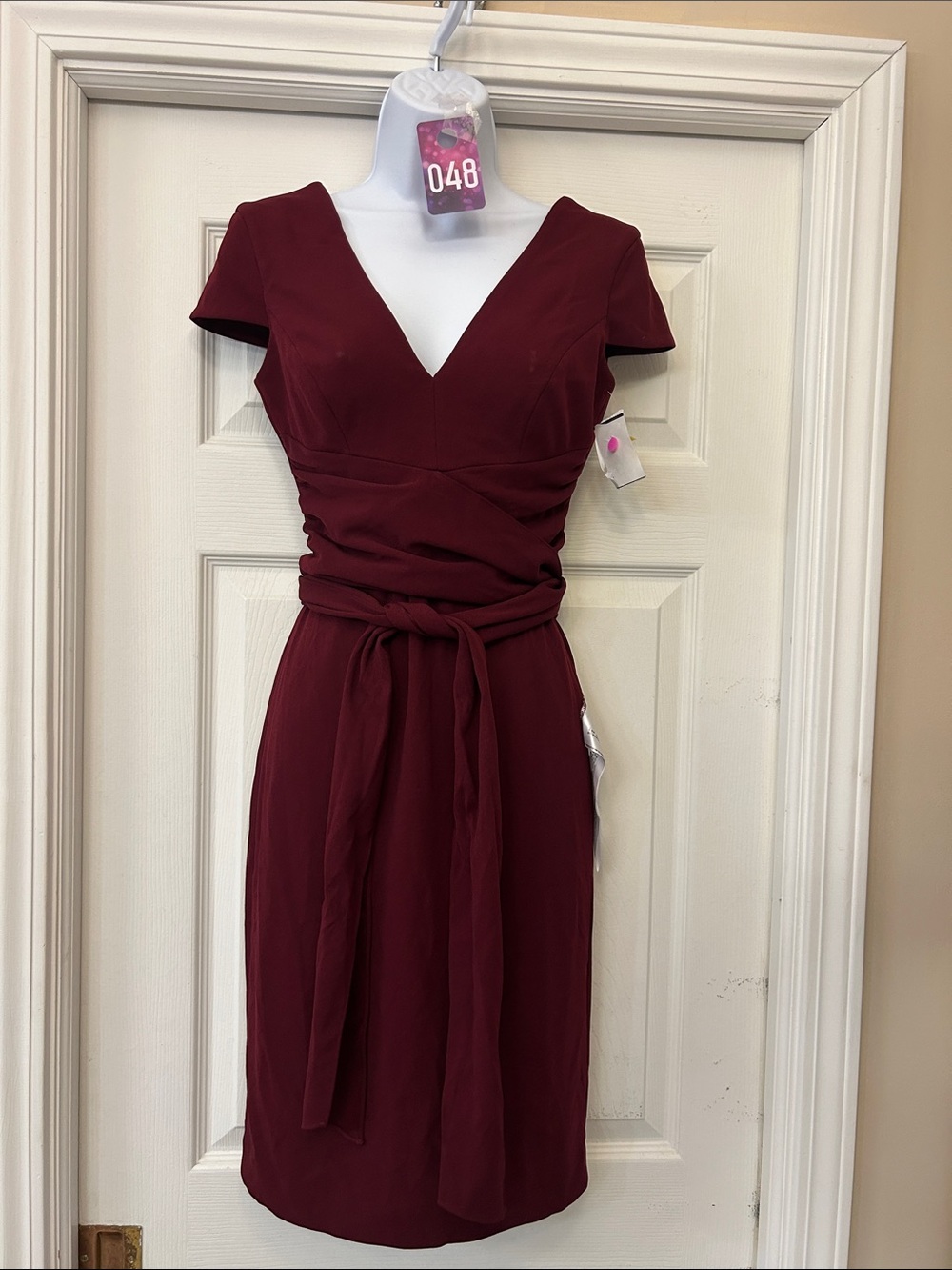 Dress the Population V-Neck Sheath Dress in Wine